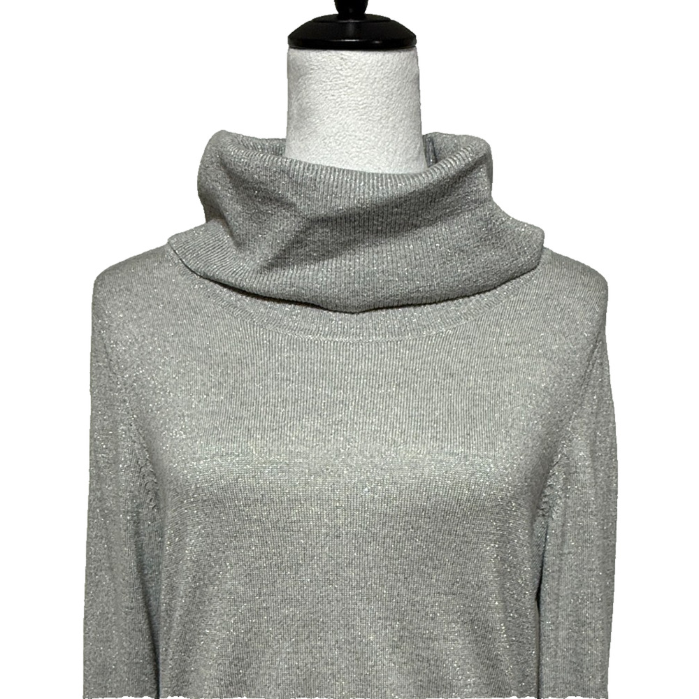 Talbots Sweater Womens Medium Merino Wool Blend Gray Glitter‎ Sparkle Cowl Neck
